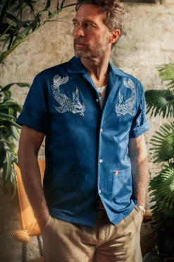 Club Shirt Koi Carp Embroidered Blue