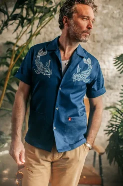 Club Shirt Koi Carp Embroidered Blue