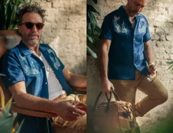 Club Shirt Koi Carp Embroidered Blue