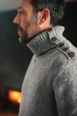 &Sons Ahab Submariner Rollneck Jumper Grey