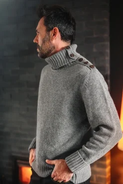 &Sons Ahab Submariner Rollneck Jumper Grey
