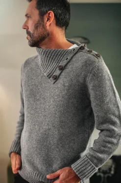&Sons Ahab Submariner Rollneck Jumper Grey