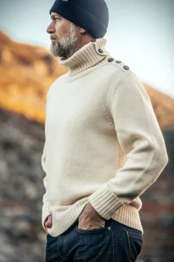 &Sons Ahab Submariner Rollneck Jumper Ecru