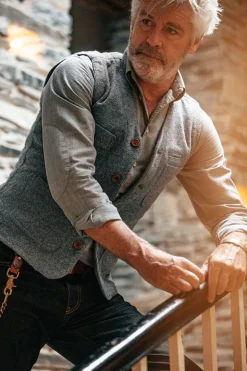 &Sons Drifter Wool Waistcoat Grey