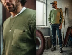 &Sons Glen Pocket Waffle Crew Surplus Green