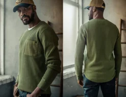 &Sons Glen Pocket Waffle Crew Surplus Green