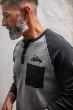 &Sons Infield Raglan Henley Shirt Grey/Charcoal