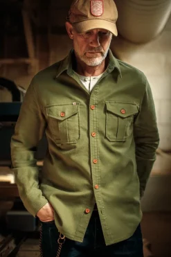 &Sons Lichen Moleskin Shirt Army Green