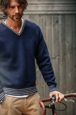 &Sons Old School V-Neck Jumper Navy