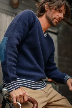 &Sons Old School V-Neck Jumper Navy