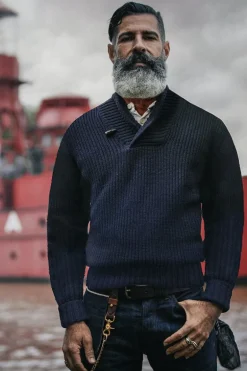 &Sons Port Shawl Collar Jumper Navy