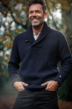 &Sons Port Shawl Collar Jumper Navy