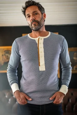 &Sons Wilder Henley Ticking Blue