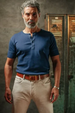 The New Elder Henley Short Sleeve Shirt Indigo
