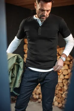 The New Elder Henley Short Sleeve Shirt Black
