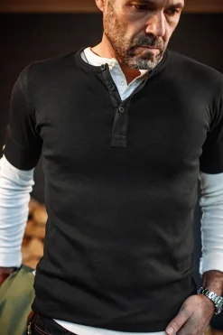 The New Elder Henley Short Sleeve Shirt Black