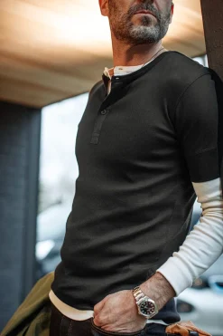 The New Elder Henley Short Sleeve Shirt Black