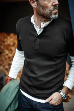 The New Elder Henley Short Sleeve Shirt Black