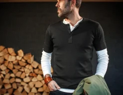 The New Elder Henley Short Sleeve Shirt Black