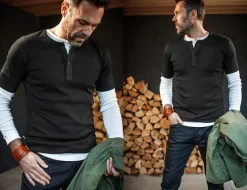 The New Elder Henley Short Sleeve Shirt Black